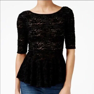 Free People Second Chance Lace Peplum Blouse in Black Plunge Back